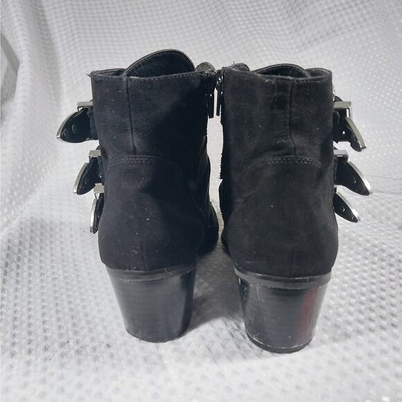 FOREVER 21! LUXE BLACK VEGAN SUEDE LEATHER TRIPLE BUCKLE ZIPPER BOOTS! SZ 8M - Picture 8 of 12